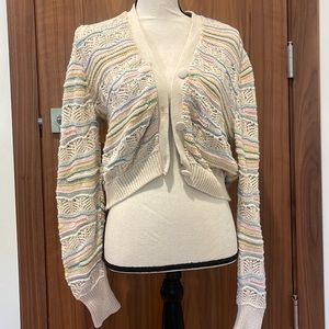 Zara cropped woven cream pastel button down cardigan jacket top shirt blouse